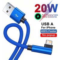 90 Degree Elbow Fast Charging Cable for iPhone 11 12 mini 13 Pro 14 Plus XS Max X XR 6 6S 7 8 Plus SE Gaming USB Charger Cables