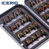 32pcs Brass Bead Head Fast Sinking Nymph Scud Worm Bug Trout Flies Kit Artificial Realistic Insect Bait Lure for Stream River
