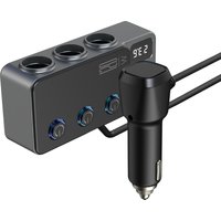 Cigarette Lighter Splitter 3 Socket Car Charger Adapter Type-C PD35W USB Charging Ports Car 12V-24V Plug Outlet LED Voltmeter