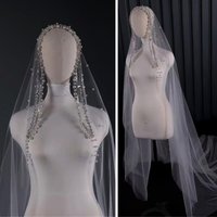 Modern High Quality Pearls With Rhinestone White Ivory Beaded Bride Veils Wedding Headdress Belos Arabe Customized
