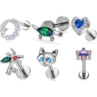 ASTM F136 G23 Titanium Piercing Stud Earrings Heart Fox 16G Zircon Tragus Cartilage Helix Conch Ear Studs Women Body Jewelry