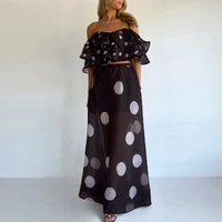 Casual Short Sleeve Women Long Skirt 2Pc Suit Sexy Off Shoulder Top & Party Skirt Set Fashion Flower Print Holiday Skirt Outfits