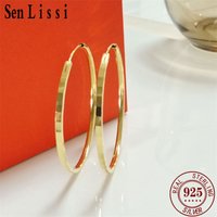 Senlissi - New Fashion18K Gold Plated Hoop Earrings For Women 925 Sterling Silver 2.0mm Fashion Earring CеŃŃŠ³Šø KолŃŃŠ° 3/4/5/6CM