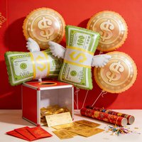 5pcs Money Foil Balloons 100 Dollar Roll and Golden Dollar Sign Balloons Birthday Party Decorations Festival Photo Booth Props