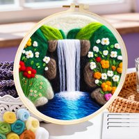 CHENISTORY Waterfall Wool Felt Painting Picture Decorative Frame Scenery Felting Kits For Beginners Unique Gift Fun Crafts For A