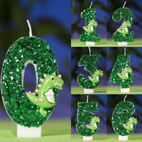 Green Glitter Dinosaur Number Birthday Candle 0-9 for Bithday Safari Jungle Party Cake Decoration Dessert Table Topper