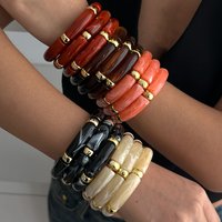 PuRui 3Pcs/Set Bohomia Colorful Bamboo Tube Stackable Plastic Beads Bracelet for Women Vintage Elastic Bangle Couple Jewelry