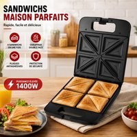 1400W Black Sandwich Maker, 4-Serving Sandwich Machine with Double-Sided Heating, Non-Stick Plates and SUS430 Stainless Steel Body
