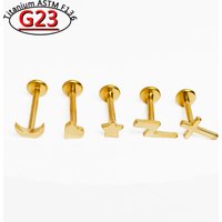 G23 Titanium Piercing Heart Studs Earrings ASTM F136 Nose Studs Flat Star Top Lip Ring Ear Tragus Cartilage Piercing Jewelry