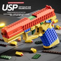 USP Building Block Toy Gun Shell Throwing Continuous Firing Airsoft Blowback Empty Hanging Toy Pistol for Outdoor CS Game Gift