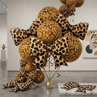 Wild Safari Leopard Print Bowknot Foil Balloons Set Leopard Print 4D Balloon for Jungle Birthday Party Wedding Baby Shower Decor