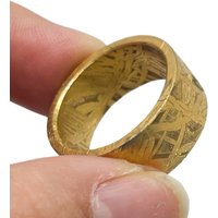 Muonionalusta meteorite ring, natural iron meteorite plated with 24K gold, handmade carving craft, jewelry meteorite ring