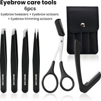 6pcs Professional Stainless Steel Precision Tweezers Scissors Suitable for Eyebrow Trimming Facial Hair Removal Travel-Friendly