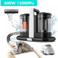 Tragbare Teppich- und Polsterreinigungsmaschine, 600W Fleckenreiniger mit 15kPa Starker Saugkraft, 1,5L/0,7L Doppelwassertanks, 3-in-1 Sprüh-, Bürsten- und Saugreiniger für Sofa, Autositz, Matratze,