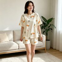 Womens Cute Printed Loose Pajamas Shorts Tops Two-piece Home Clothes Flirty Casuals Camis Top And Shorts Sets Loungewear
