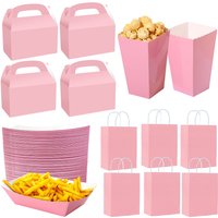 10/20/30/50Pcs Pink Party Decor Gift Bags with Handles Paper Treat Boxes Popcorn Box Baby Shower Girl Birthday Party Supplies