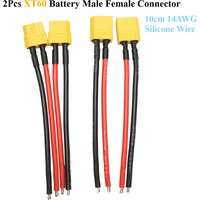 2pcs XT60 Battery Male Female Connector Plug - 10cm 14AWG Silicone Wire Cable for RC Airplane Lipo Battery ESC FPV Drone Expand