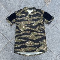 Tactical VS top V-neck tiger spot camouflage long sleeved T-shirt, quick drying breathable outdoor tactical training suit