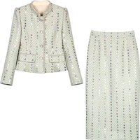 New fashionable and elegant light luxury socialite heavy industry sequin temperament small fragrance jacket + slim skirt suit