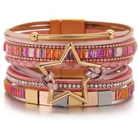 ALLYES Trendy Hollow Star Weave Leather Bracelet for Women Boho Multilayer Slim Strips Wrap Wide Bracelets Ethnic Jewelry Gifts