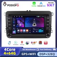 Podofo 6+128G Android 2Din Radio Samochodowe z Carplay i Android Auto, Odbiornik FM, Sterowanie Głosowe AI, DSP do VW Seat Skoda PASSAT GOLF, Nawigacja GPS, Autoradio