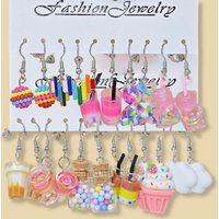 Cross-Border New Style Cute Fresh Earring Set - Cloud, Milk Tea Bottle, Ice Cream, Wine Glass & Drift Bottle Designs