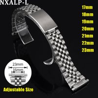 Stainless Steel Watchband 17mm 18mm 20mm 22mm Width Stretch Adjustable 17-23mm Metal Watch Strap Men Women Replacement Wristband