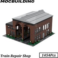 Train Repair Shop with Interior Model Train Accessories Moc Building Block City Buildings Display DIY Brick Toy