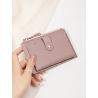 Fashionable Simple and ultrathin women's short Wallet Lightweight Portable ID Card Credit Card Holder Bifold Zipper Small Wallet