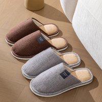Men's Linen House Slippers, Non-Slip Soft Indoor Shoes, Breathable Comfort for Spring and Fall, Simple Closed-Toe Design