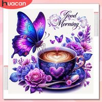 HUACAN Diamond Painting Coffee Cup Landscape Rhinestones Diamond Mosaic Butterfly Rose Flower Full Kits 5D Diy Wall Decor