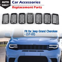1 Set Schwarz Auto Frontschürze Einsatz Mesh Grille Front Kühler Einlass Grill Trim Abdeckung Fit Für Jeep Grand Cherokee 2017-2022 7 stücke