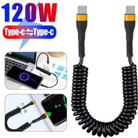PD 120W Type-C Spring Car Fast Charging Cable For Xiaomi Redmi Huawei Type C To Type C Data Cord For iPhone 15 Serie USB C Cable