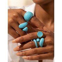 Chunky Open Twist Stackable Rings for Women, Blue Geometric Bold Enamel Crossover Statement Ring Band Waterproof
