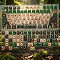 136 Keys Green Theme Cherry Profile PBT Keycaps Glossy Surface for 61-108 Keys Gaming Office Mechanical Keyboard