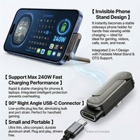 240W USB-C Foldable Metal Phone Stand PD 360° Rotating Compact Holder for Type-C Phone Charging Cable Office & Travel Accessory