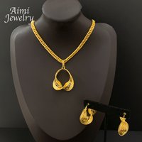 Brazilian Original Pendant with Chain African 18K Gold Plated Copper Jewelry Set Earrings Necklace Bridal Wedding Party Gifts