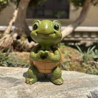 Cute Heart Turtle Statue Resin Weatherproof Miniature Turtle Figurine Exquisite Garden Turtle Ornament For Pond Yard Porch