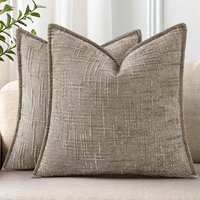 Chenille Throw Pillow Covers Set of 2, Thick Textured Slubby Neutral Decorative Pillow Covers with Elegant Design for Couch,Sofa