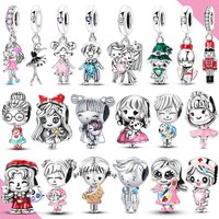 925 Sterling Silver Charms Pendant Beads Girl Boy Couple Sister Ballet Fit Bracelet Necklace Diy For Women Gift Jewelry