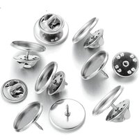 10pcs Stainless Steel Brooch Flat Bezel Trays Round Blank Pins Base with Butterfly Pin Backs for DIY Craft Lapel Making Supplies
