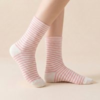 Cute Pastel Striped Crew Socks Women Soft Comfortable Breathable Mid-Calf Casual Fashion Socks Set