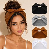 4pcs Wide Bow Headband Women Stretch Knotted Turban Headwrap Pre-tied Bowknot Non Slip Solid Color Hair Accessories Yoga Makeup