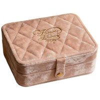 Flower Knows Flocked Iridescent Pink Jewelry Box - Organizer Case for Rings,Earrings and Necklaces Makeup Bag