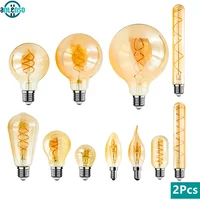 2Pcs LED Edison Light Bulb E14 E27 4W 220V Retro Filament Bulb C35 ST64 G80 G95 G125 Warm Yellow Living Room and Bedroom Light