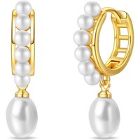 New 925 Sterling Silver Hoop Earrings Sparkling Golden Pearl Earrings For Women Exquisite Wedding Anniversary Jewelry Gifts