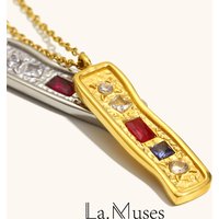 La. Muses Colored Zircon Irregular Square Pendant Stainless Steel Women's Necklace PVD Plated Fashion Jewelry Accessories