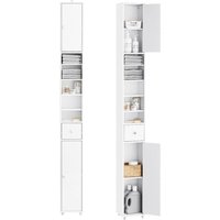 Slim Standing Tall Bathroom Cabinet with Adjustable Shelves, Waterproof, White, 20x20x180cm