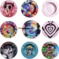 Metal Rolling Tray Tobacco Herb Round Ashtray Cartoon Creativity Cigarette Ashtray Smoking Accessories