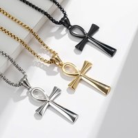 Classic Retro Egyptian Ankh Cross Necklaces for Men Women Stainless Steel Simple Cross Pendant Amulet Jewelry Gifts Wholesale